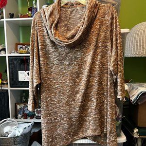 Avenue 26/28 Cowl Neck 3/4 Length Sleeve Top with Shark Bite Hem